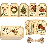 G2PLUS 50Pcs Christmas Tags for Gifts, 5 Designs Vintage Christmas Holiday Paper Gift Tags with String for Seasonal Wishes, DIY Crafts, Present Wrapping, Xmas Party Favors