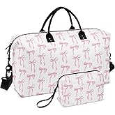 Weekender Bags Travel Duffel Gym Bag Carry on Overnight Tote Bag with Toiletry Bag for Airplane Travel Trip Gym Yoga (Pink Bow 61)