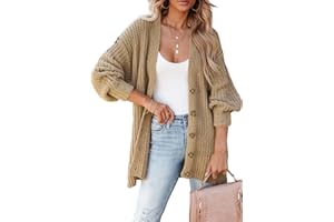 SHEWIN Womens Oversized Open Front Cardigan Sweaters Long Lantern Sleeve Button Knit Chunky Sweater Outerwear Coats