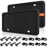 Black License Plate Frames Holder, 2 Pack Car License Plate Covers, Universal US Front & Rear Truck Frame Bracket Protector Mounting Kit Accessories