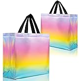 Nush Nush Large Fantasy Pastel Gift Bags – Set of 12 Reusable Rainbow Gift Bags With Handles – Colorful Goodie Bag for Kids, Birthday Party Favors, Christmas, Parties and Events, Holiday -13x5x11