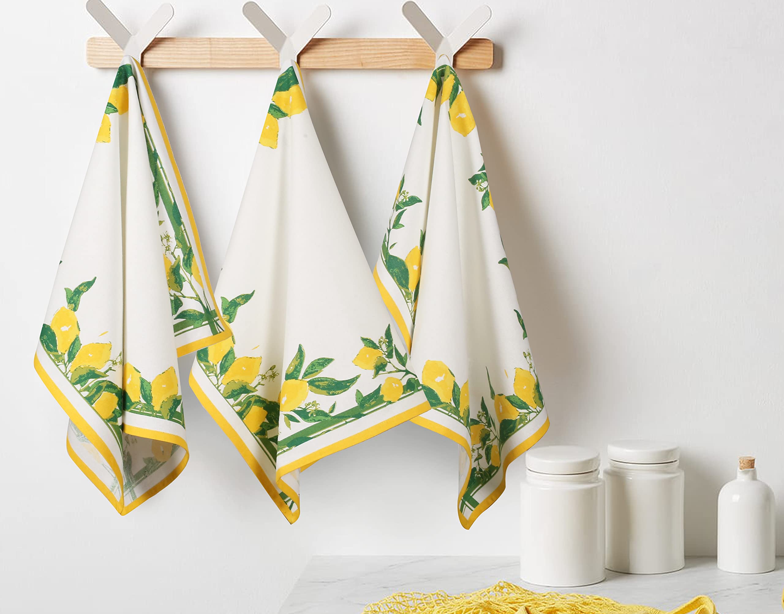 FINGERCRAFT Kitchen Dish Towels, 100% Natural Cotton, Set of 6 Multi-Purpose Kitchen Towels, Very Soft, Highly Absorbent, Tea Towels for Kitchen Décor 20X30 (20x30 LEMON PRINT)