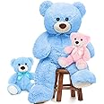 MorisMos Giant Teddy Bears with Babies, Large Mommy Bear with 2 Babies Stuffed Animals for Baby Shower, Big Bear Plush for Kids, Blue, 36 Inch