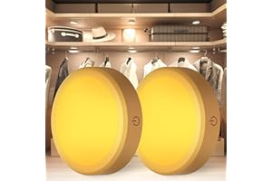 MICLIONLED Rechargeable Puck Lights with Remote Control,LED Under Cabinet with Full-Screen,3 Color Temperatures Stick On Lights Wireless, Tap Light for Kitchen,Cabinet,Counter,Closet,Shelf,2 Pack, Gold