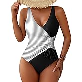 Pink Queen Womens One Piece Swimsuits Sexy V Neck Adjustable Drawstring Ruched Bathing Suit Swimwear 2026