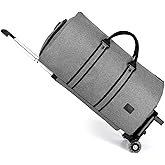 seyfocnia Rolling Garment Bag,Convertible Wheeled Garment Bag with Shoe Compartment for Travel Overnight Carry On Duffle Bag-Grey