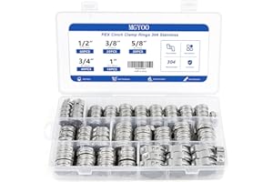 MGYOO Pex Crimp Rings 150Pcs PEX Clamps 3/8" 1/2" 3/4" 5/8" 1" Single Ear Hose Clamps 304 Stainless Steel Pex Fittings Cinch 