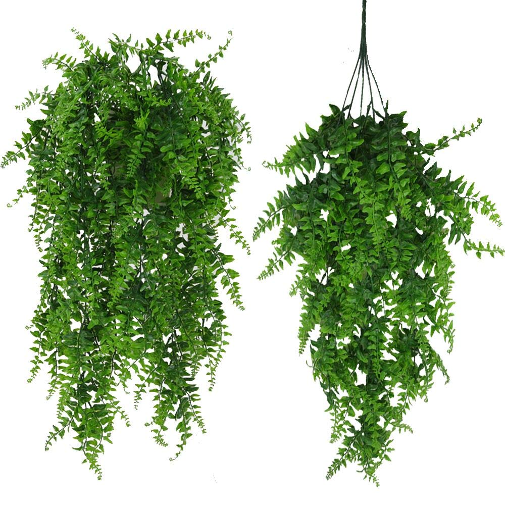 Fycooler Artificial Plants Greenery Boston Fern Persian Rattan,Fake Hanging Plant Ivy Vine Outdoor UV Resistant,Faux Plastic Plants Vines for Jungle Party Decorations Home Décor Supplies (2Pcs-85cm)