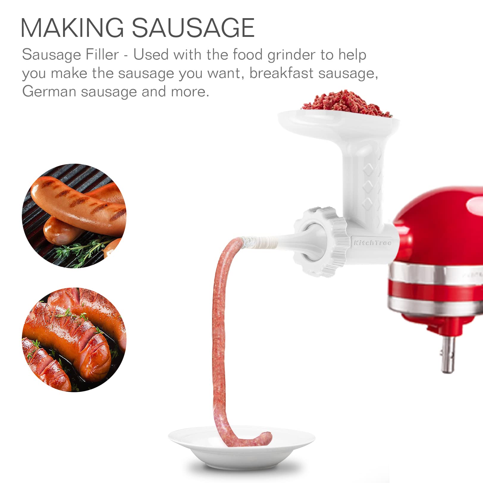 Fruit & Vegetable Strainer Attachment Set for KitchenAid - Includes Food Grinder Attachment and Sausage Stuffer Tubes, Compatible with KitchenAid Stand Mixers