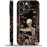 Kapadiy Case for iPhone 16 Pro Case,Skeleton Reader Goth Floral Design - Hybrid Dual Protection Silicone + Hard PC Shockproof Full Body Cover Slim Anti-Scratch Protective Case for Men Women