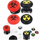 Playrealm FPS Thumbstick Extender x 2 & Printing Rubber Silicone Grip Cover x 4 for Xbox Series X/S & Xbox One Controller(Radiation Black & BioH Red)