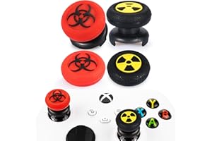 Playrealm FPS Thumbstick Extender x 2 & Printing Rubber Silicone Grip Cover x 4 for Xbox Series X/S & Xbox One Controller(Radiation Black & BioH Red)