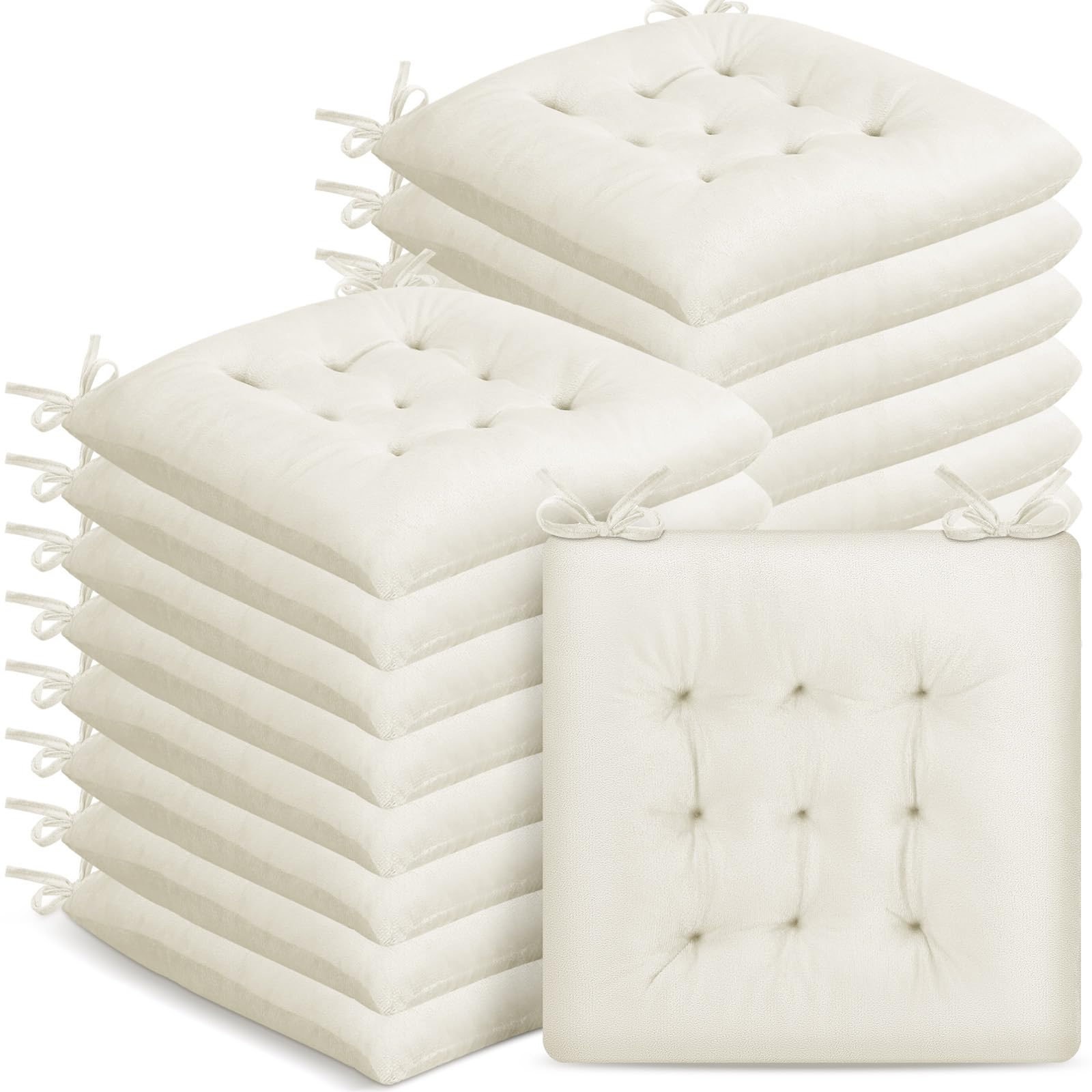 Photo 1 of Timgle 16 Pack Seat Cushion Chair Cushions Pads Patio Cushions for Furniture Chair Pads with Ties Non Slip Mat for Kitchen Office Dining Sofa Indoor Use, 16 x 16 Inch(Beige)