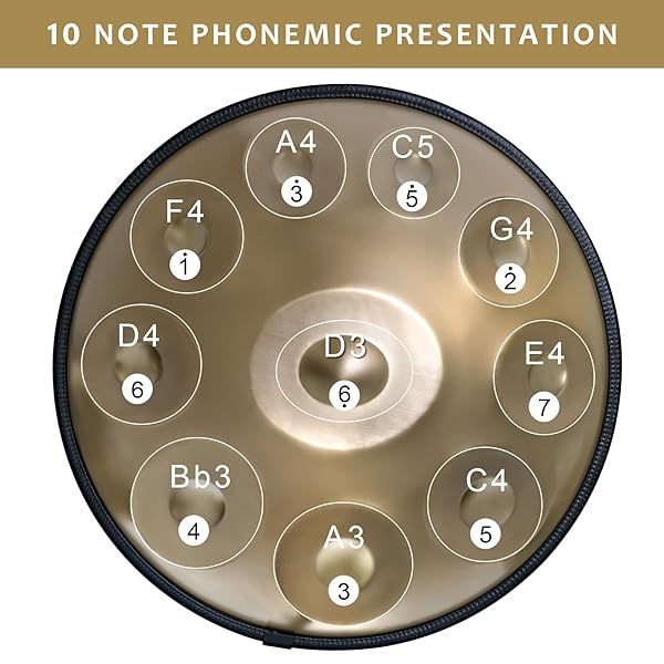 HANDPAN DRUM 22 INCHES D MINOR KURD, 432HZ 10 NOTES HAND DRUM INSTRUMENT, PREMIUM STEEL DRUM, HANDPAN INSTRUMENT FOR ADULTS (GOLD)
