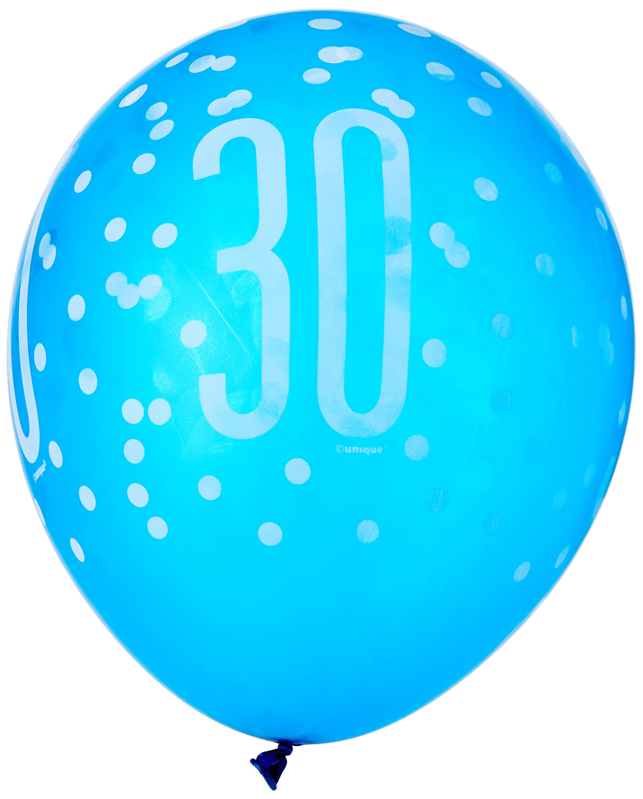 Vibrant 30th Glitz Latex Balloons in Light Blue, Royal Blue, & White (30cm) - Perfect for Parties, Celebrations & Events - 6ct