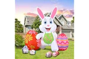 AIGNC Easter Inflatable Bunny Outdoor Decorations 6FT Blow Up Rabbit with Eggs Decor Build-in LEDs for Yard Garden Lawn Indoors Outdoors Home Holiday Parties