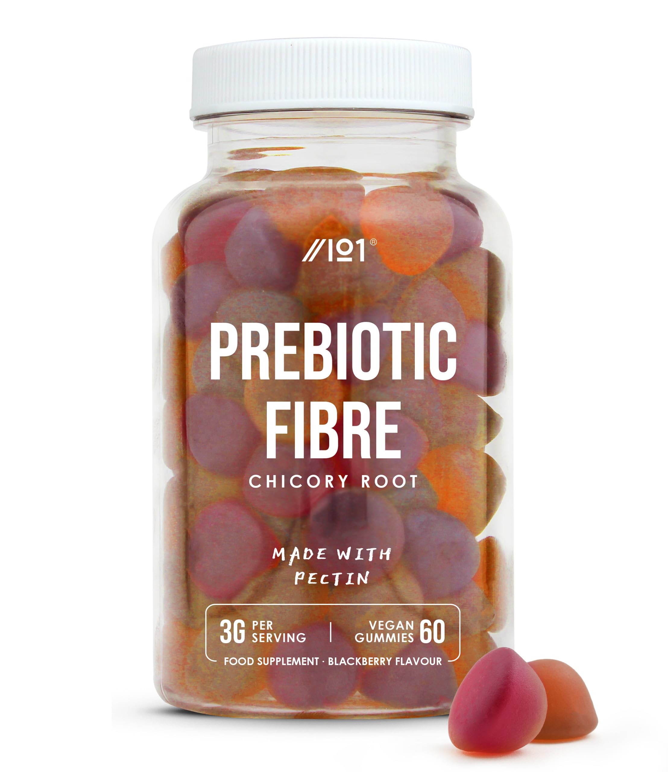 Prebiotic Fibre Gummies 3g - 60 Vegan Gummies - Chicory Root Inulin, BlackBerry, Strawberry & Peach Flavour (30 Day Supply) by Alpha01
