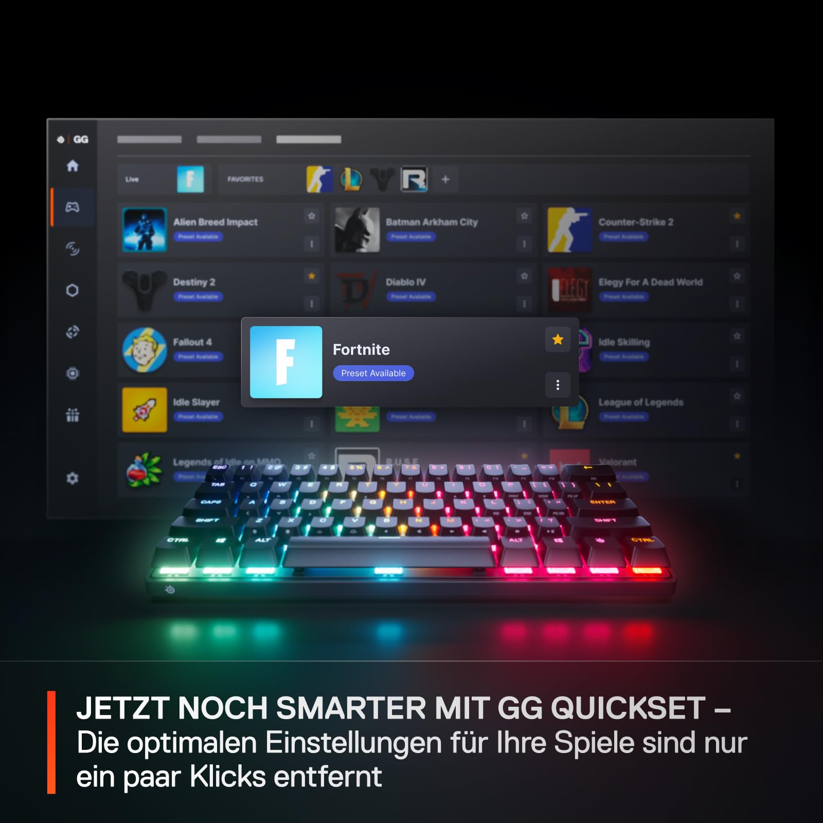 SteelSeries Apex Pro Mini Gen 3 Gaming Tastatur 60 Prozent - Hall Effect Switches OmniPoint 3.0 - Anpassbarer Auslösebereich - GG Quickset - Rapid Trigger - Rapid Tap-SOCD - DE Layout QWERTZ 4