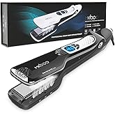 MKBOO Hair Straightener with Steam, Salon Professional Nano Titanium Ceramic Steam Flat Iron with Removable Comb+Digital LCD+5 Level Adjustable Temperature+Auto Temperature Lock Black