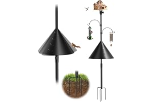 KBLOONG 79 Inch Bird Feeder Pole, Bird House Pole Mount Kit with Squirrel Proof Baffle, Double Shepherds Hooks for Outdoor,Adjustable Birdfeeder Poles for Outdoor,Yard Decor,Black (House Not Included)