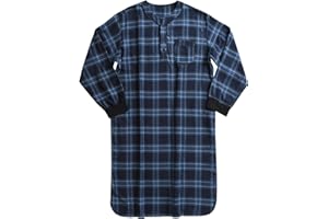 Esenchel Men's Cotton Flannel Nightshirt with Pockets