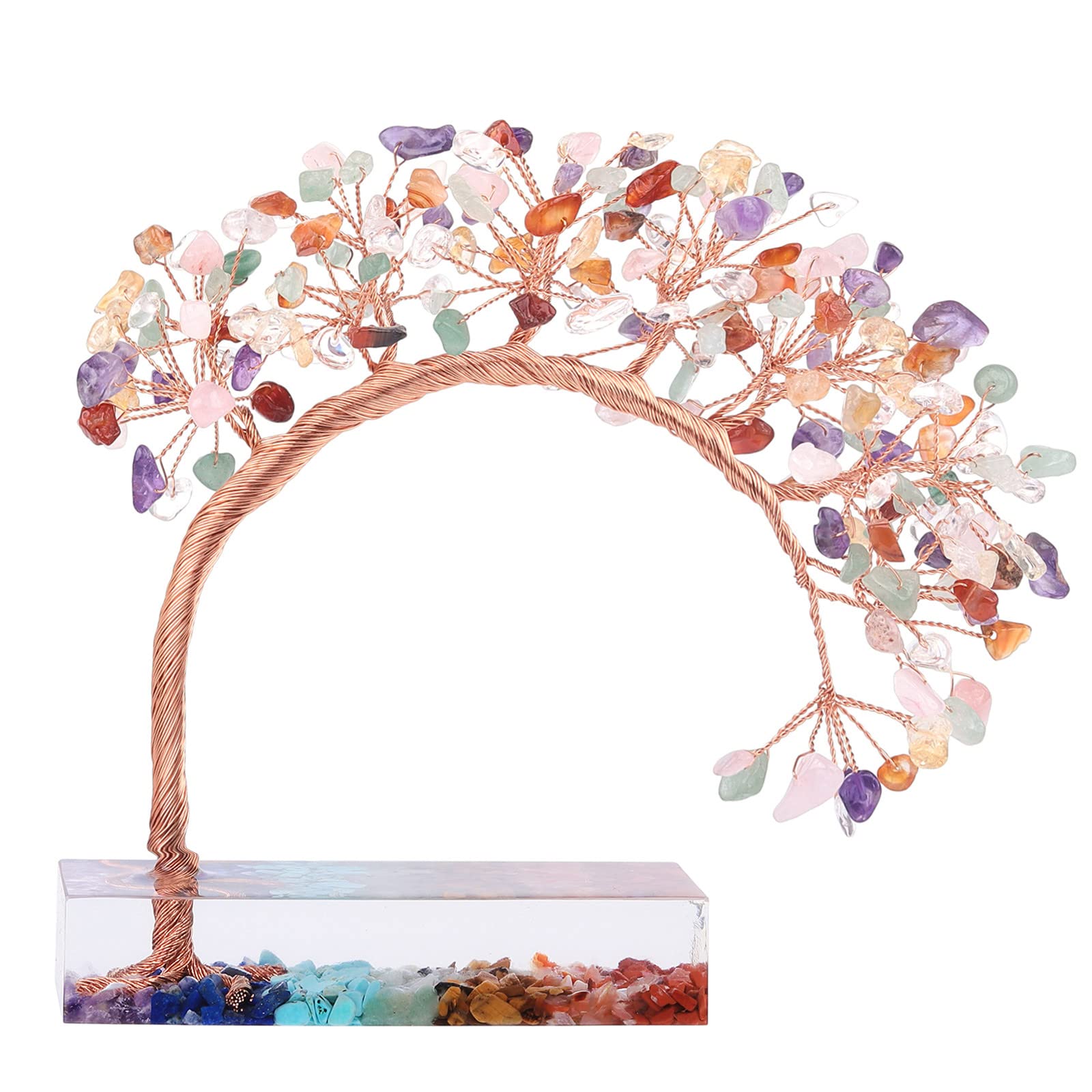 Nupuyai Various Stones Crystal Money Tree of Life with 7 Chakra Base, Spiritual Healing Stone Bonsai Tree Fengshui Figurine Ornament for Good Luck Home Office Decor