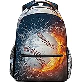 Blueangle Baseball Water Fire Print Travel Backpack for School Water Resistant Bookbag
