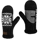 Jökulríki Winter Mittens for Men - Touchscreen Snowflake Knit Gloves with Plush Fleece Lining Cold Weather