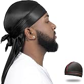 ForceWave Silky Durag for Men Wave Cap Satin Dorag for 360 Wave | 1 Durag 1 Wave Cap, Long Tails, Breathable Fabric, Smooth Texture, Unisex Fit, for Workouts, Cycling, and Sleeping Cap