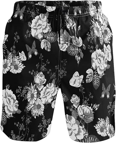 mens black and white swim trunks