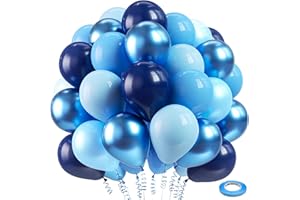 Bezente Blue Balloons Set,60pcs 12 inch Metallic Blue Pearl Blue Navy Blue Pastel Blue Latex Balloons Kit for Birthday,Baby Shower,Wedding,Graduation Party Decorations