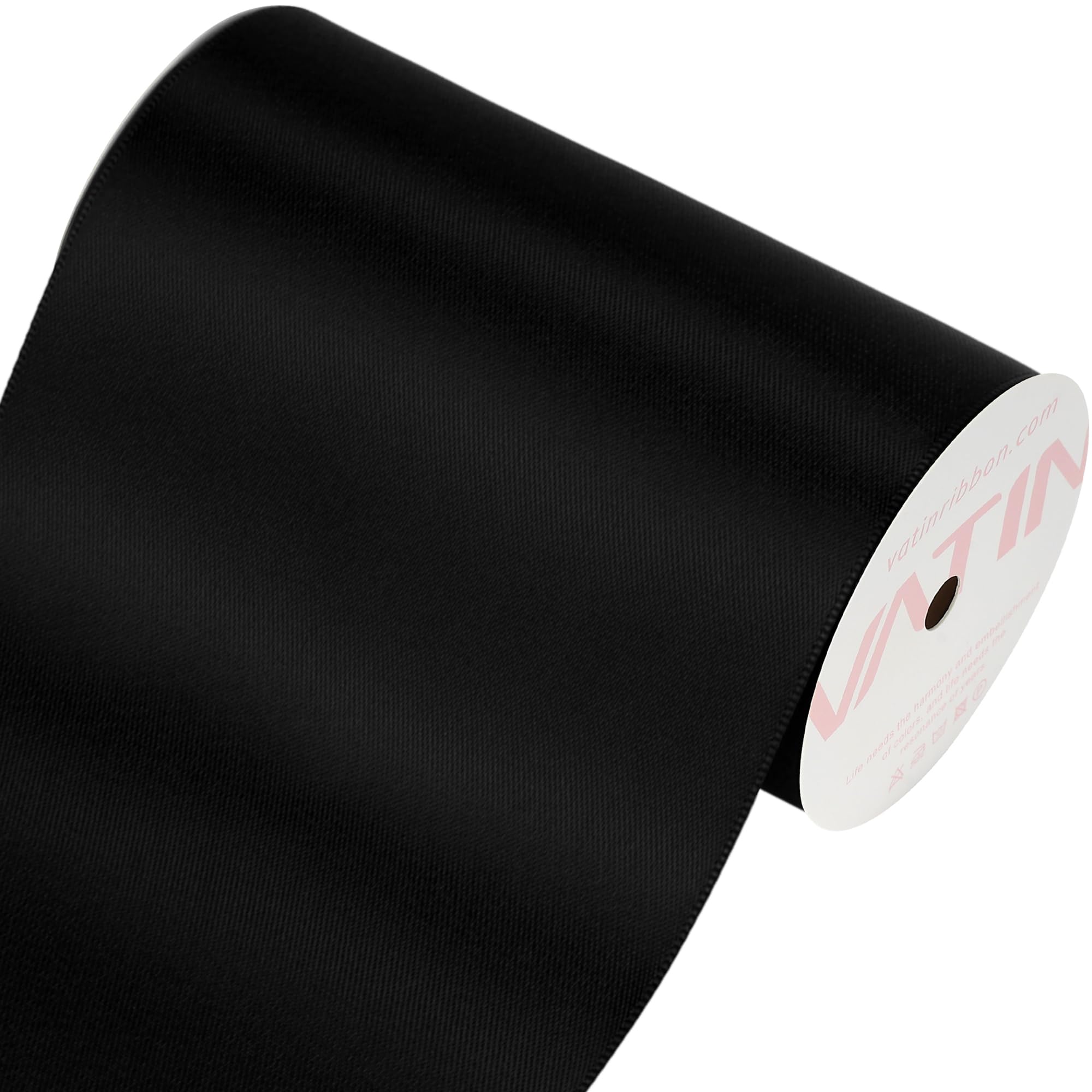 VATIN 100mm Wide Double Faced Polyester Black Satin Ribbon- 4.5 Metre/Spool, Perfect for Chair Sash, Making Bow, Sewing and Wedding Bouquet