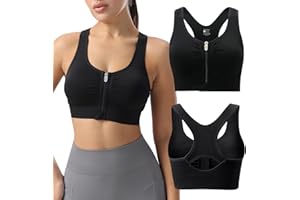 Senlinyoga Sports Bras for Women Zip Front Sports Bra Racerback Workout Bras Wirefree Padded Athletic Bras