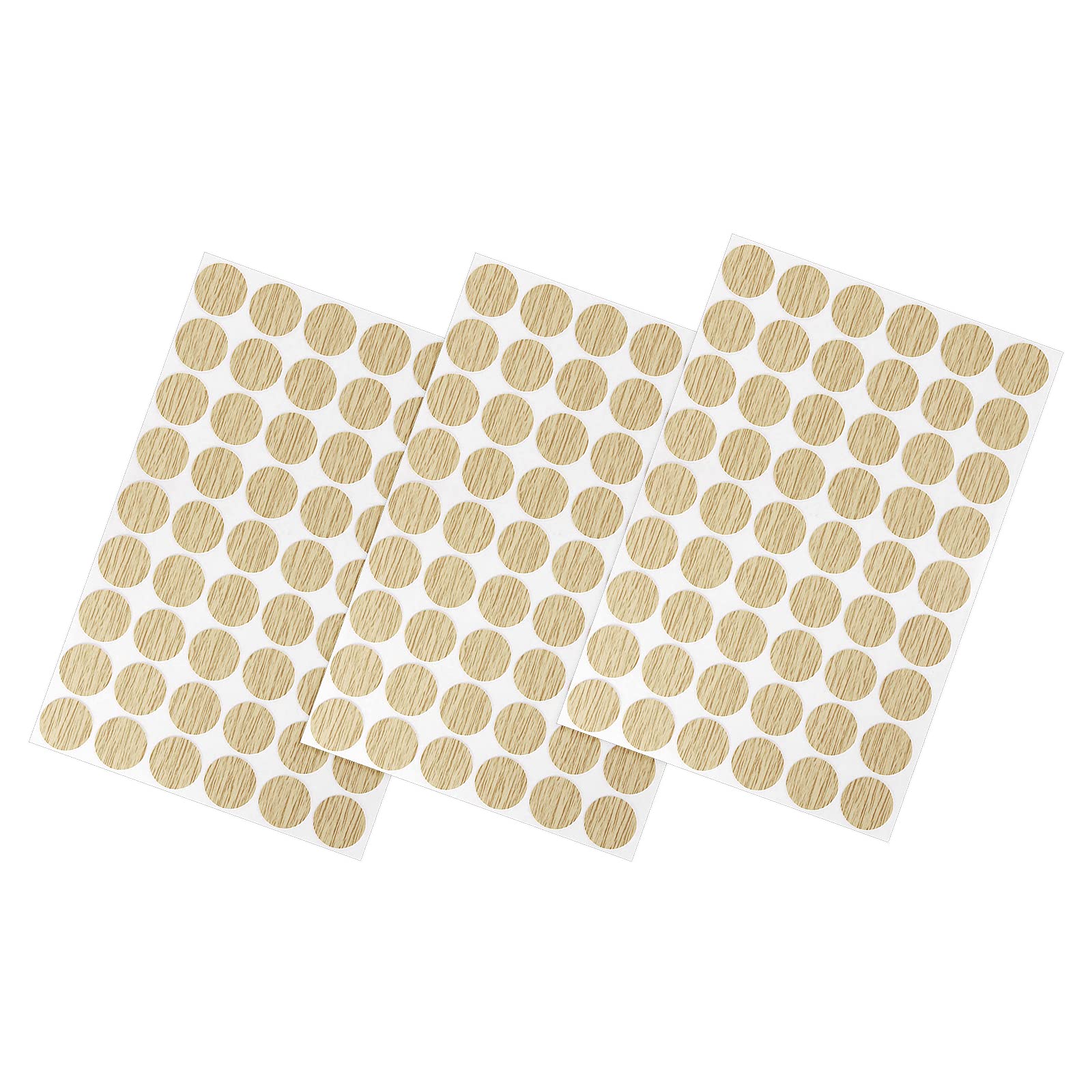 METALLIXITY Screw Hole Cover Stickers (21mm Dia) 162Pcs in 3 Sheet, PVC Shelf Peg Sealing Caps Waterproof - for Cupboard Wardrobe Furniture, Beige with Wood Grain