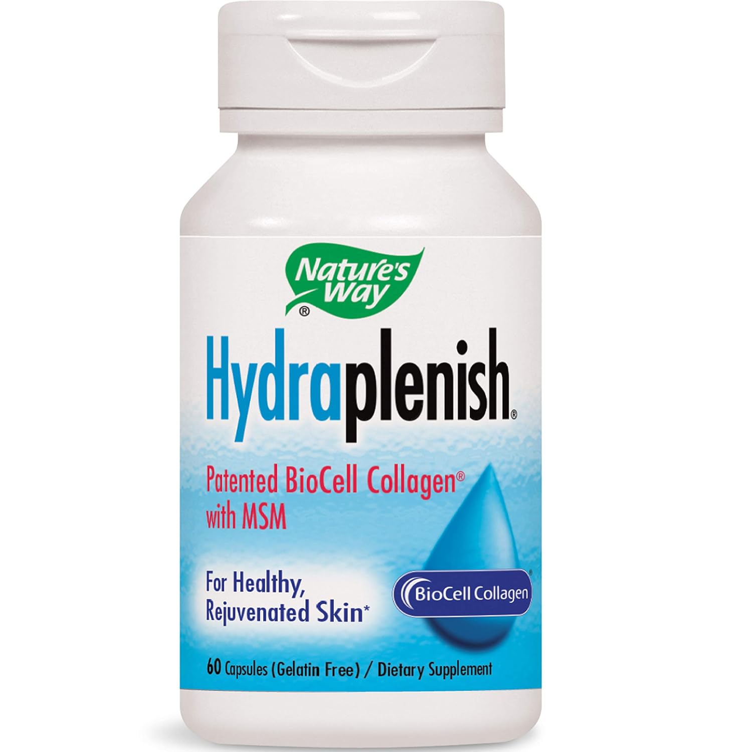 Nature's Way Hydraplenish Patented BioCell Collagen w/MSM, 60 Gelatin Free Capsules