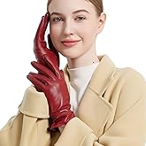 NOVBJECT Leather Gloves for Women Winter Full Touch Screen Genuine Leather Warm Cashmere Knitted Lining