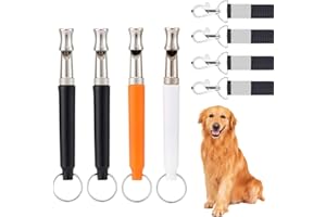 KABUDA 4 Pack Dog Whistle with Lanyard, Stop Neighbor’s Dog from Barking, Adjustable Ultrasonic Silent Dog Whistle, Professional Recall Dog Training Whistles (Black, Orange & White)