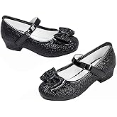 Stelle Girls Dress Shoes Glitter Princess Shoe Flower Mary Jane Low Heels Party Wedding Prom Footwear for Toddler Kids