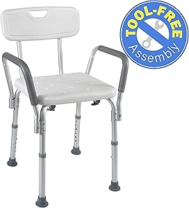Vaunn Medical Tool-Free Assembly Spa Bathtub Shower Lift Chair, Portable Bath Seat, Adjustable Shower Bench, White Bathtub Lift Chair with Arms