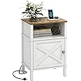 CIILAAILE Small Nightstand with Charging Station, Farmhouse Nightstand, end Table with 2 Tiers Storage Space and Storage Cabinet, Sofa Side Tables for Bedroom, Living Room WGBZ0601