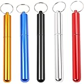 Vagocom 5Pcs Aluminum Alloy Container with Keychain, 4.33 x 0.55 x 0.55 Inches Pocket Waterproof Metal Storage Holder Case