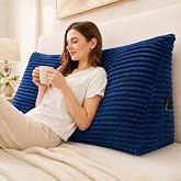 Zonamat Headboard Pillow Twin, Headboard Wedge Pillow, Navy Blue | Backrest Triangular Pillow for Sitting, Reading Pillow with Removable Cover &amp; Side Pockets, Daybed pillows for Bed Dorm Sofa