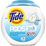 Tide PODS Free & Gentle, Laundry Detergent Liquid Pacs, Unscented and Hypoallergenic for Sensitive Skin, 42 Count - Packaging