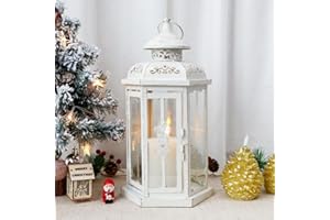 JHY DESIGN Rustic Decorative Lanterns 12" H Medium Candle Lantern Vintage Metal Candle Holder for Indoor Outdoor, Events, Par