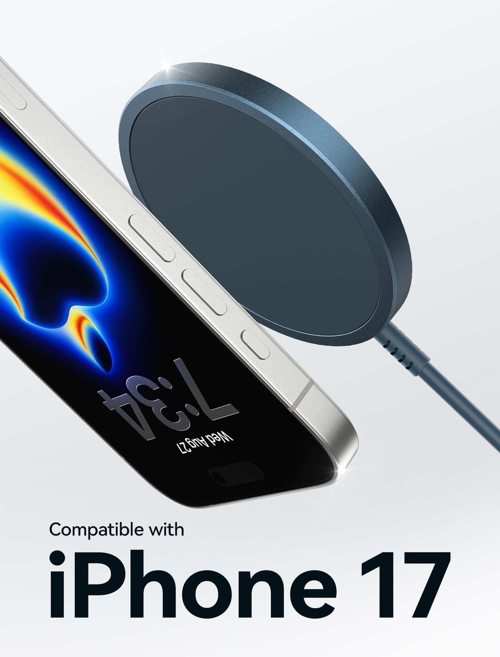 JSAUX Charger for iPhone 17 Magsafe Wireless Charging, Compatible with iPhone 17 Air Pro Max/16/15/14/13/12 Series, Magnetic Mag Safe Charging Pad, Aluminum Alloy, USB & USB C Dual Ports - Blue
