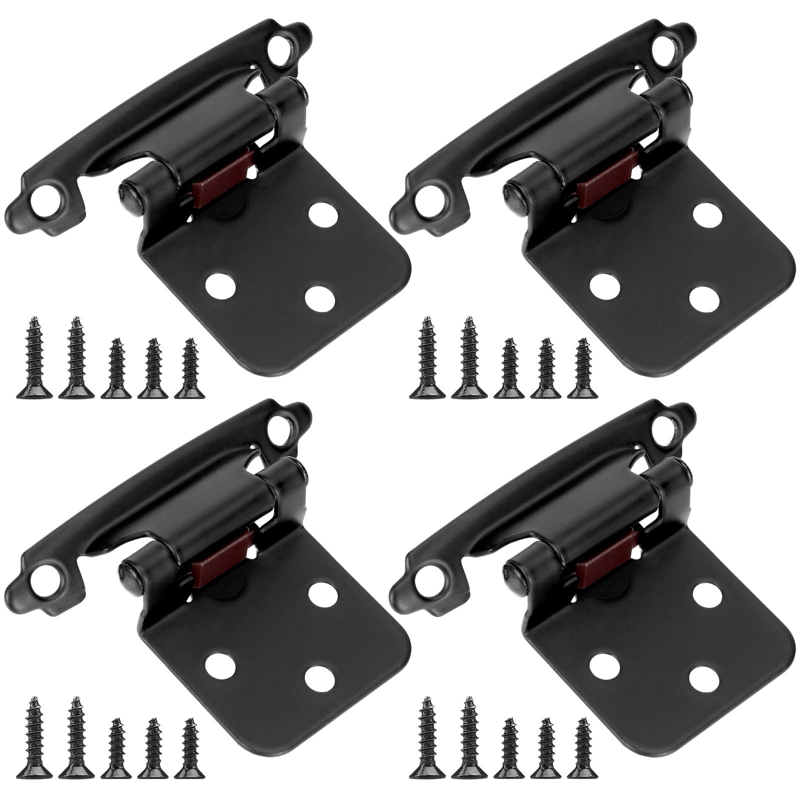 Photo 1 of 1/2" Overlay Cabinet Hinges, 4 Pack (2 Pair) Self Closing Flush Mount Door Hinges, Decorative Hardware with Screws for Kitchen, Bathroom, Furniture Cabinets, Black