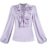 CR ROLECOS Women Victorian Blouse High Collar Lace Ruffled Shirt Tops