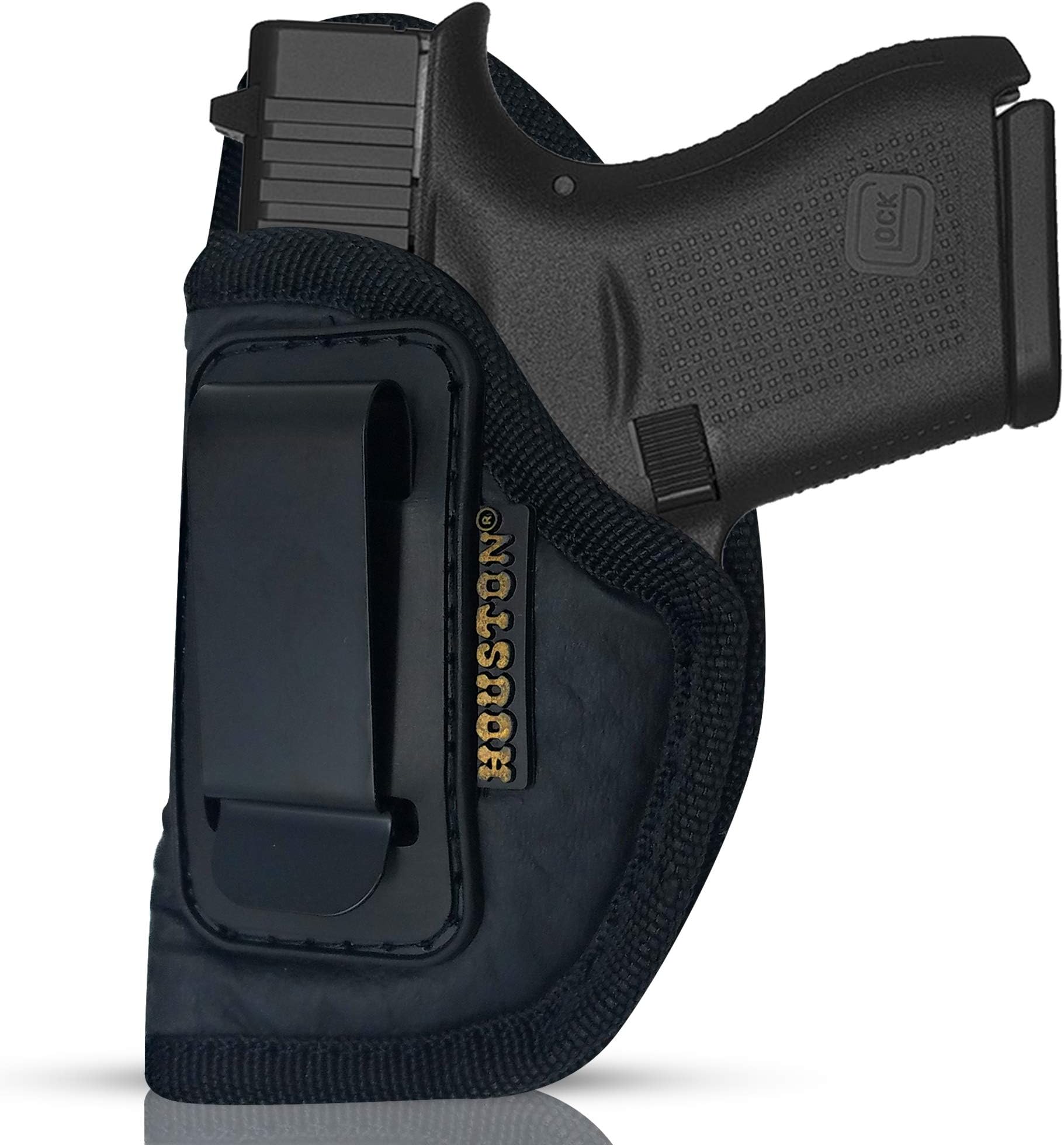 IWB Gun Holster by Houston - ECO Leather Concealment Inside The Waistband with Metal Clip FITS Glock 43 & 42, KAHR PM 45,MAKAROV.KELTEC PF9/P11