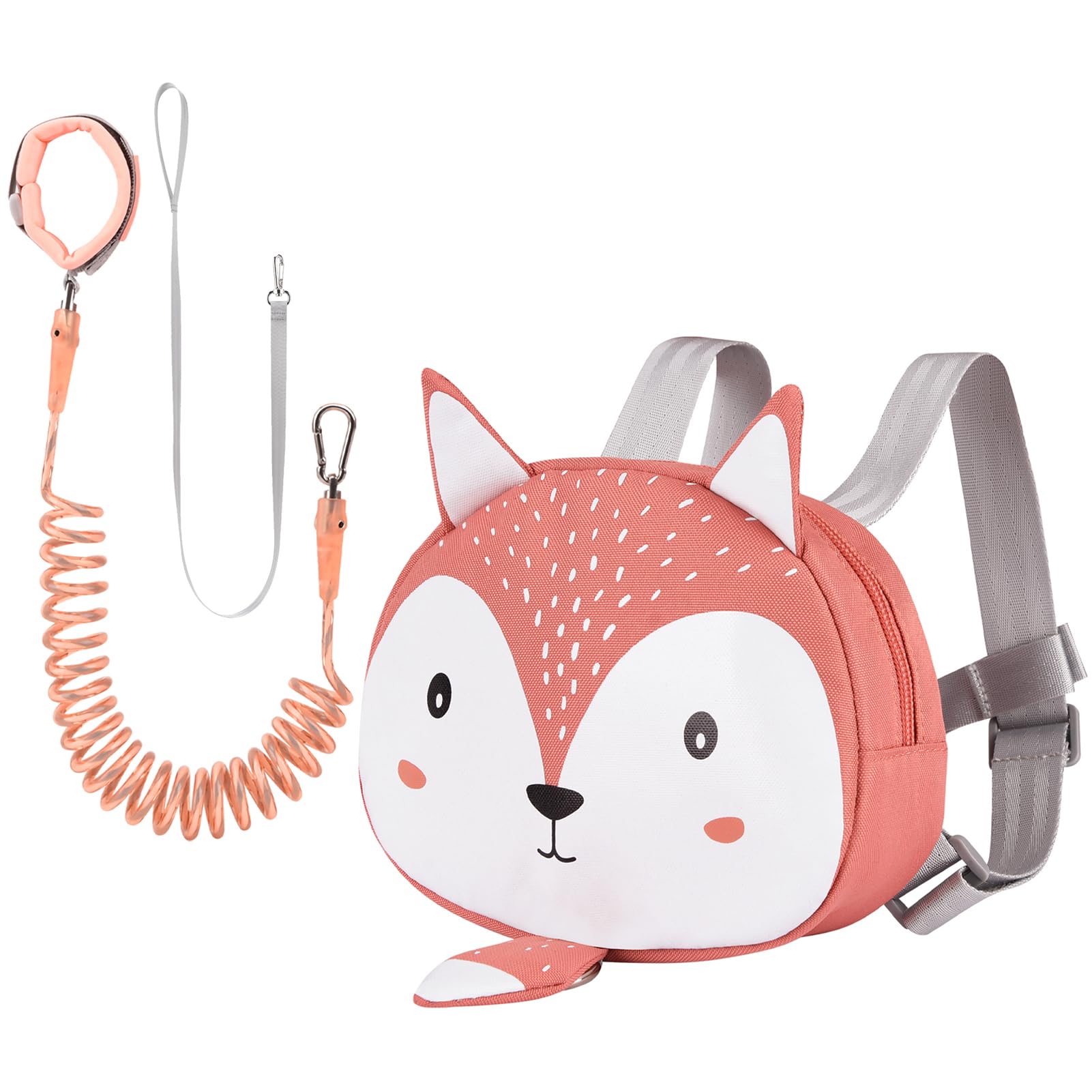 Bebamour Animal Toddler Backpack with Reins Mini Bag with Safety Leash for Children Portable Backpack Rucksack with Safety Harness for Boys and Girls, Orange Squirrels