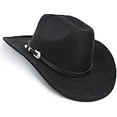 Vintage Women Men Western Cowboy Hat Cowgirl Hat Wide Brim Outdoor Fedora Hat with Buckle Belt M